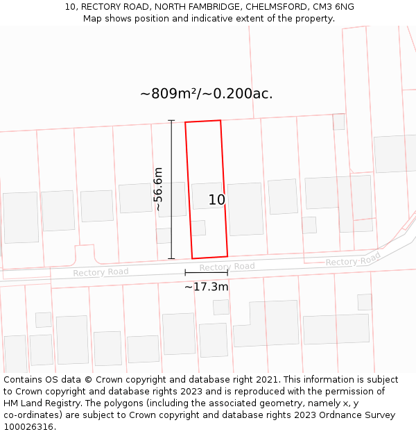 10, RECTORY ROAD, NORTH FAMBRIDGE, CHELMSFORD, CM3 6NG: Plot and title map