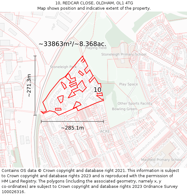 10, REDCAR CLOSE, OLDHAM, OL1 4TG: Plot and title map