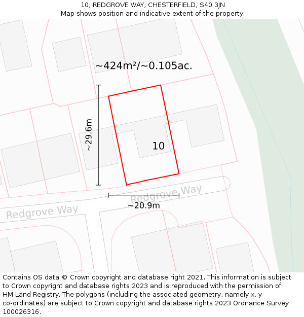 10, REDGROVE WAY, CHESTERFIELD, S40 3JN: Plot and title map