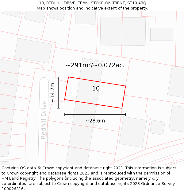 10, REDHILL DRIVE, TEAN, STOKE-ON-TRENT, ST10 4RQ: Plot and title map