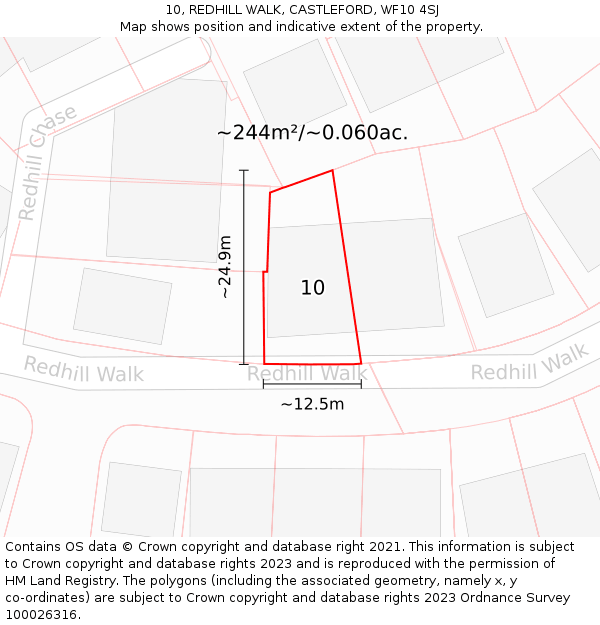 10, REDHILL WALK, CASTLEFORD, WF10 4SJ: Plot and title map