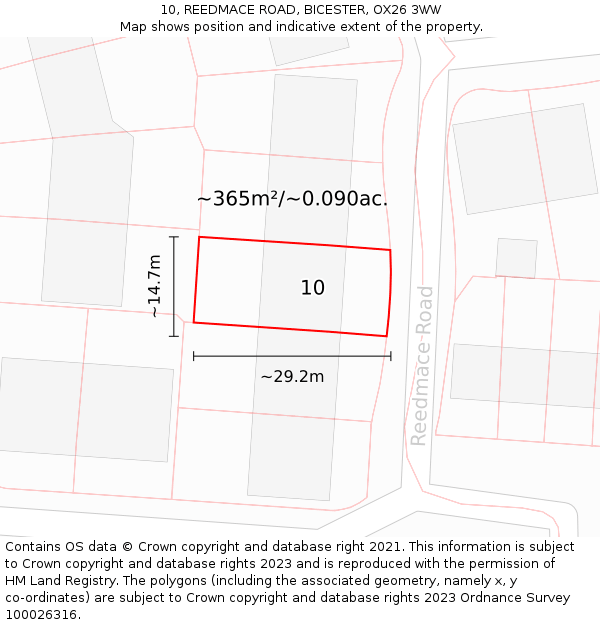 10, REEDMACE ROAD, BICESTER, OX26 3WW: Plot and title map