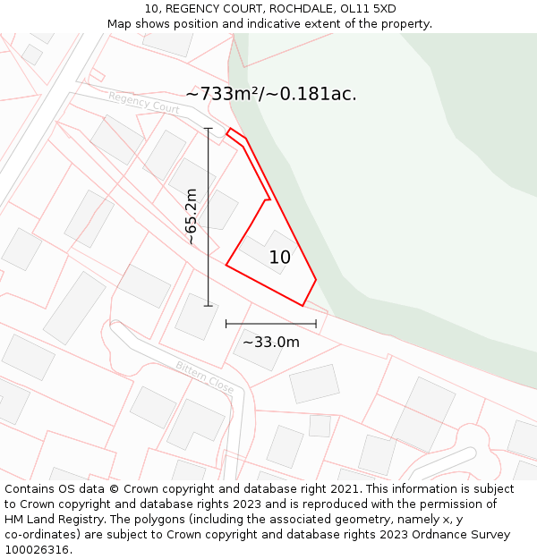 10, REGENCY COURT, ROCHDALE, OL11 5XD: Plot and title map