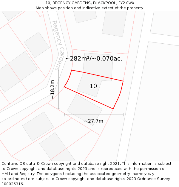 10, REGENCY GARDENS, BLACKPOOL, FY2 0WX: Plot and title map