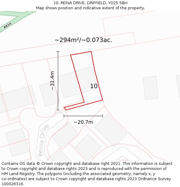 10, REINA DRIVE, DRIFFIELD, YO25 5BH: Plot and title map