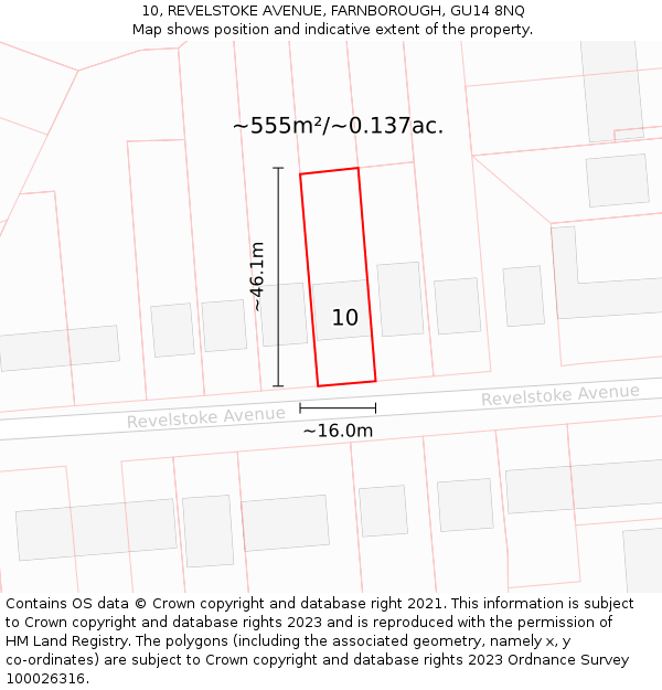 10, REVELSTOKE AVENUE, FARNBOROUGH, GU14 8NQ: Plot and title map