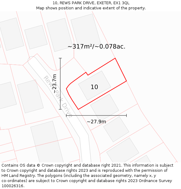 10, REWS PARK DRIVE, EXETER, EX1 3QL: Plot and title map