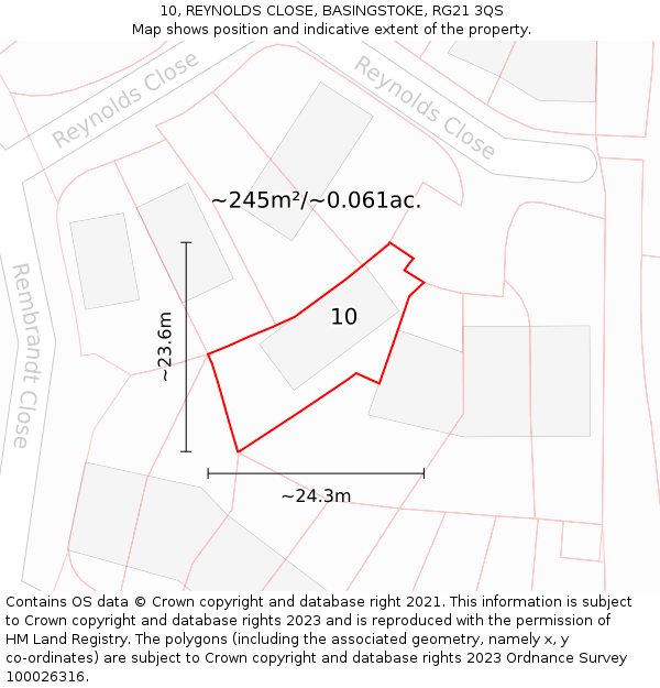 10, REYNOLDS CLOSE, BASINGSTOKE, RG21 3QS: Plot and title map