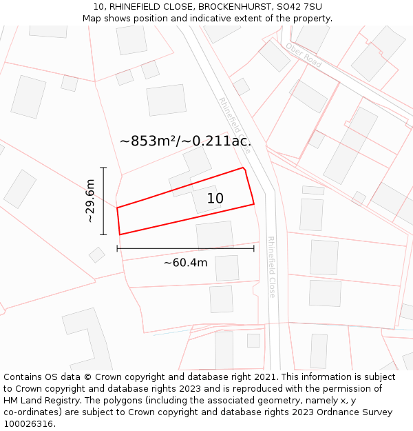 10, RHINEFIELD CLOSE, BROCKENHURST, SO42 7SU: Plot and title map