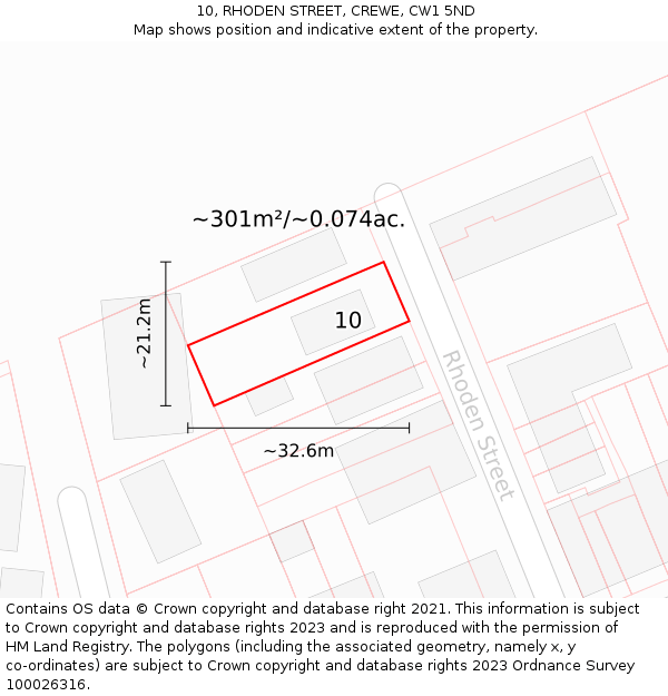 10, RHODEN STREET, CREWE, CW1 5ND: Plot and title map