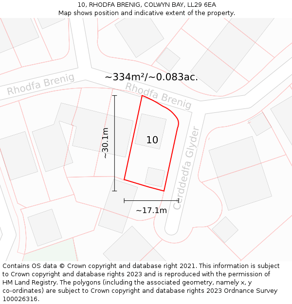 10, RHODFA BRENIG, COLWYN BAY, LL29 6EA: Plot and title map