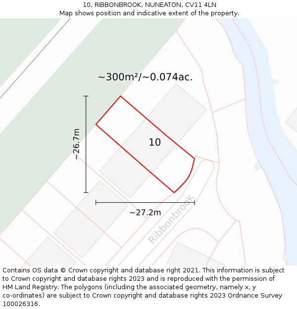 10, RIBBONBROOK, NUNEATON, CV11 4LN: Plot and title map