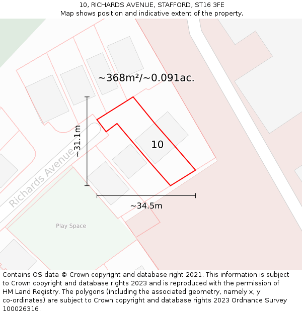 10, RICHARDS AVENUE, STAFFORD, ST16 3FE: Plot and title map