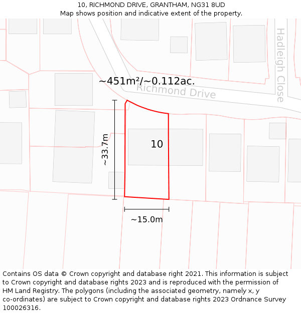 10, RICHMOND DRIVE, GRANTHAM, NG31 8UD: Plot and title map