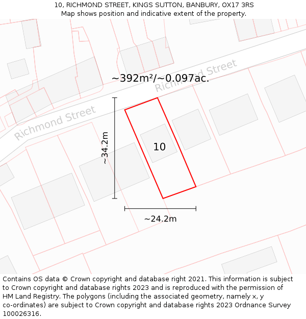 10, RICHMOND STREET, KINGS SUTTON, BANBURY, OX17 3RS: Plot and title map