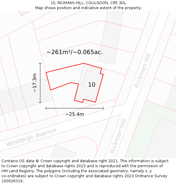 10, RICKMAN HILL, COULSDON, CR5 3DL: Plot and title map