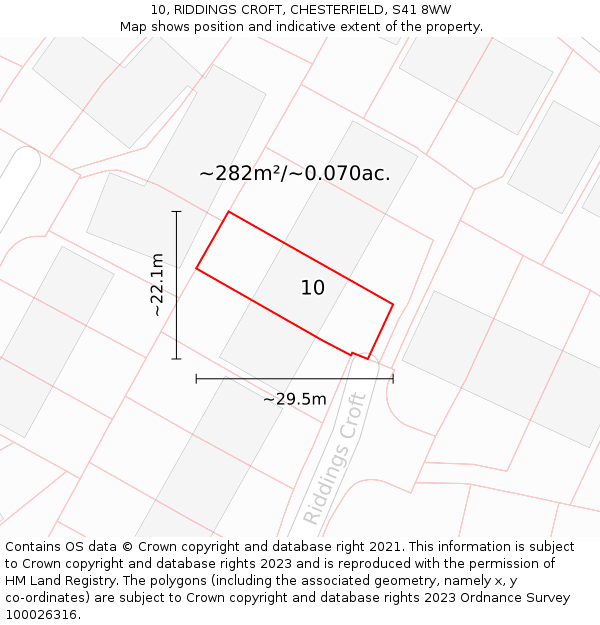 10, RIDDINGS CROFT, CHESTERFIELD, S41 8WW: Plot and title map