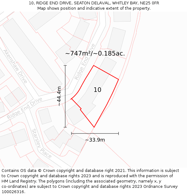 10, RIDGE END DRIVE, SEATON DELAVAL, WHITLEY BAY, NE25 0FR: Plot and title map