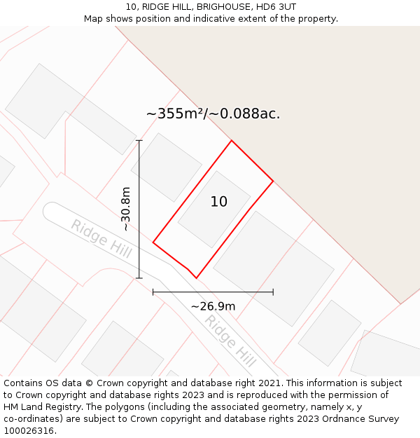 10, RIDGE HILL, BRIGHOUSE, HD6 3UT: Plot and title map