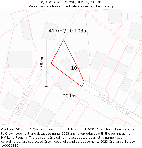 10, RIDGECROFT CLOSE, BEXLEY, DA5 2DE: Plot and title map