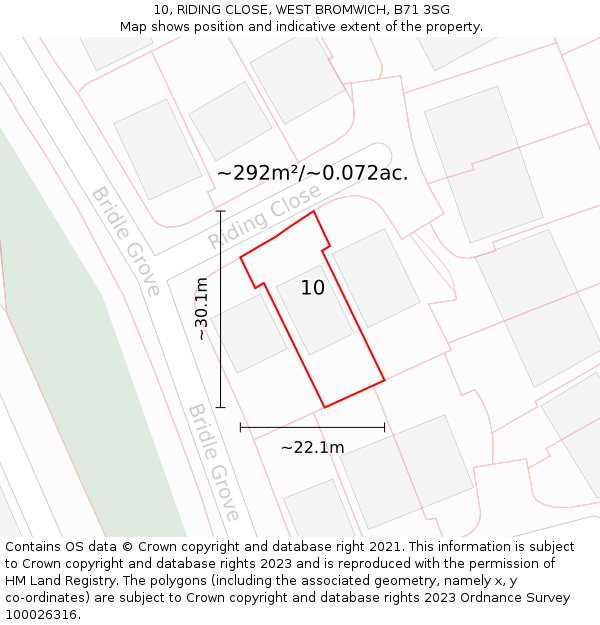 10, RIDING CLOSE, WEST BROMWICH, B71 3SG: Plot and title map
