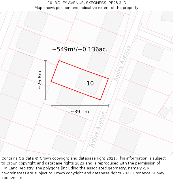 10, RIDLEY AVENUE, SKEGNESS, PE25 3LD: Plot and title map