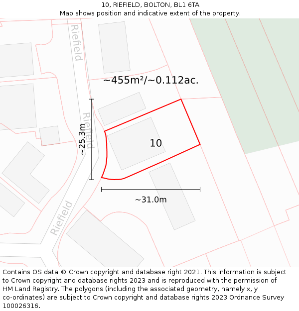 10, RIEFIELD, BOLTON, BL1 6TA: Plot and title map