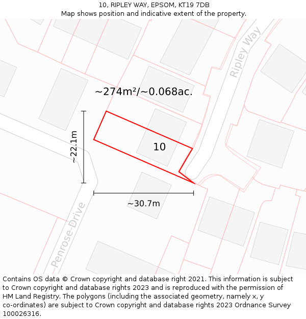 10, RIPLEY WAY, EPSOM, KT19 7DB: Plot and title map