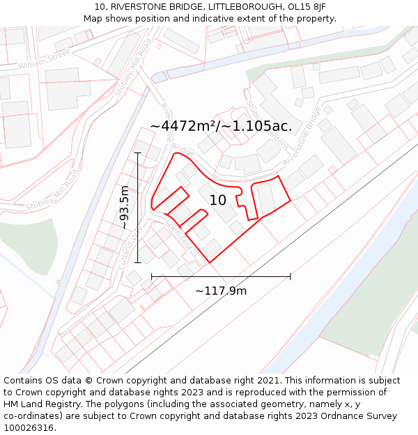 10, RIVERSTONE BRIDGE, LITTLEBOROUGH, OL15 8JF: Plot and title map