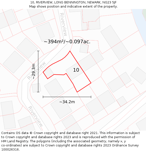 10, RIVERVIEW, LONG BENNINGTON, NEWARK, NG23 5JF: Plot and title map