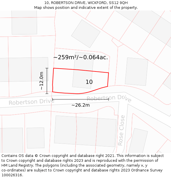 10, ROBERTSON DRIVE, WICKFORD, SS12 9QH: Plot and title map