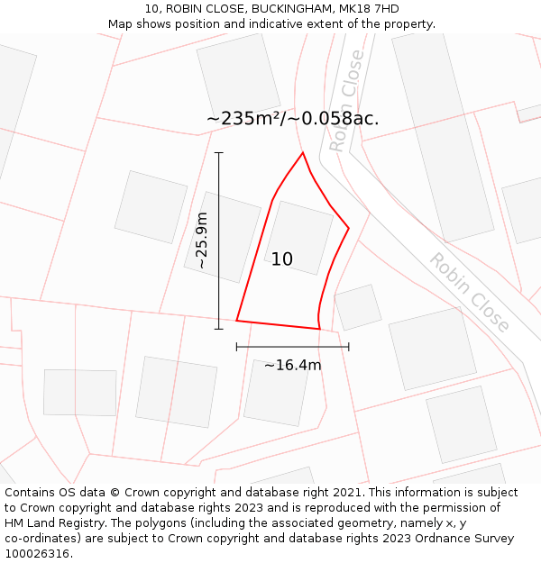 10, ROBIN CLOSE, BUCKINGHAM, MK18 7HD: Plot and title map