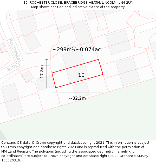 10, ROCHESTER CLOSE, BRACEBRIDGE HEATH, LINCOLN, LN4 2UN: Plot and title map