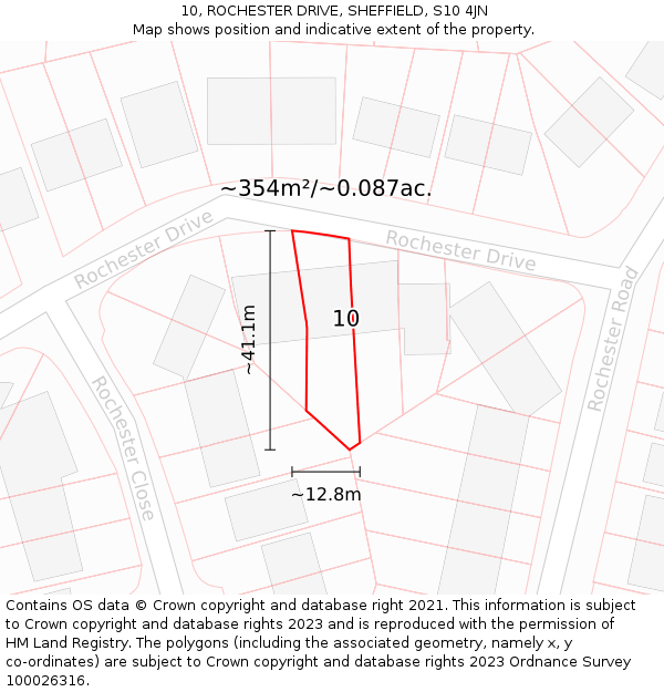 10, ROCHESTER DRIVE, SHEFFIELD, S10 4JN: Plot and title map