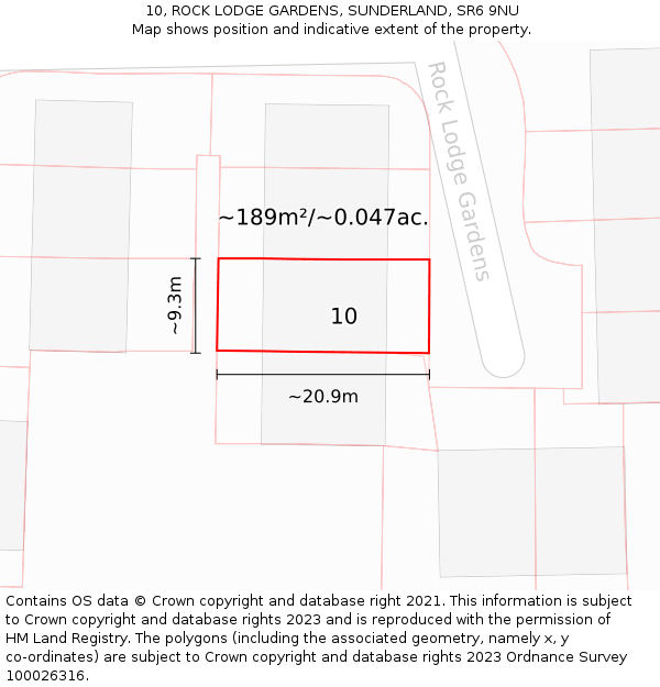 10, ROCK LODGE GARDENS, SUNDERLAND, SR6 9NU: Plot and title map