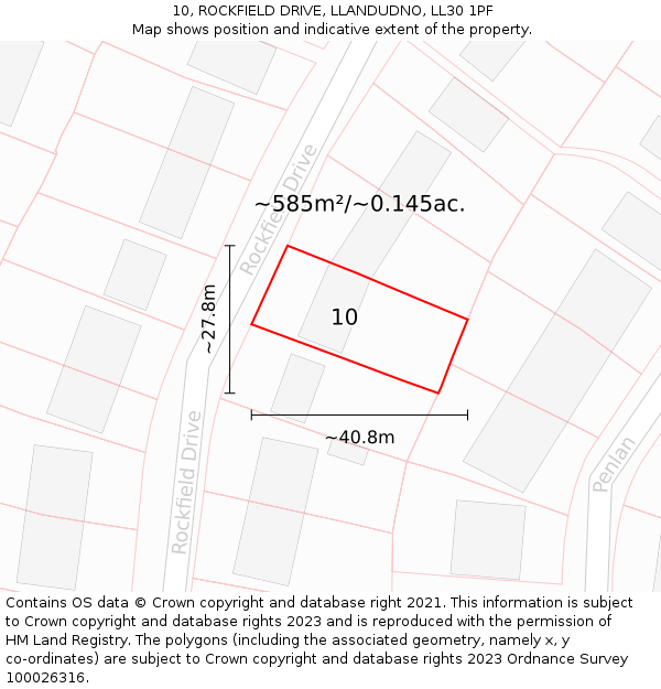 10, ROCKFIELD DRIVE, LLANDUDNO, LL30 1PF: Plot and title map