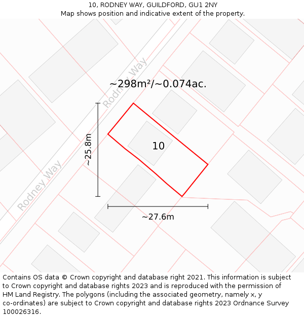 10, RODNEY WAY, GUILDFORD, GU1 2NY: Plot and title map