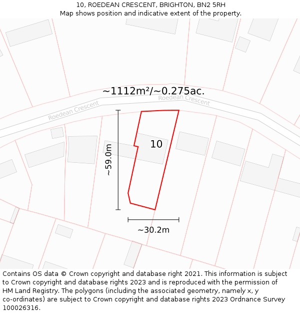 10, ROEDEAN CRESCENT, BRIGHTON, BN2 5RH: Plot and title map
