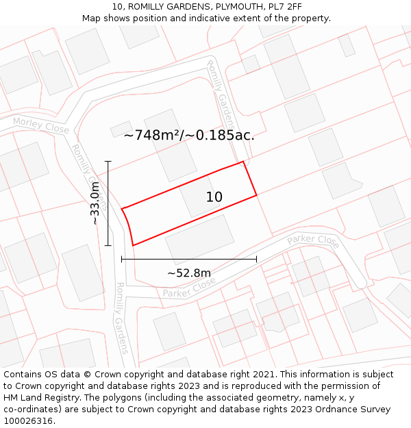 10, ROMILLY GARDENS, PLYMOUTH, PL7 2FF: Plot and title map