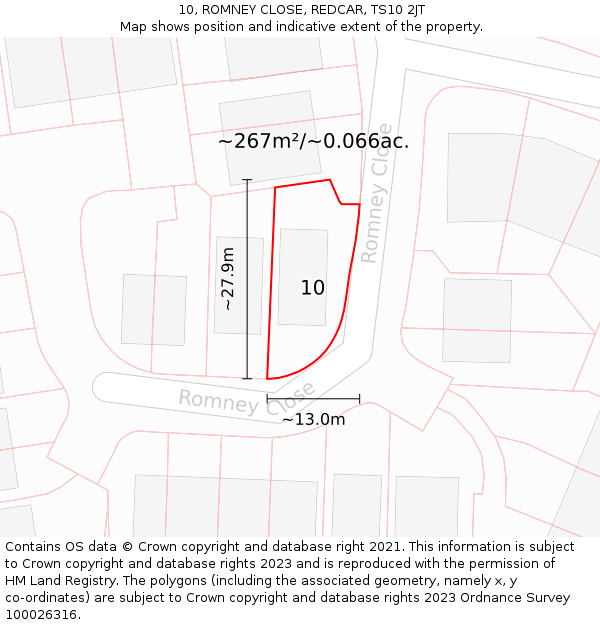 10, ROMNEY CLOSE, REDCAR, TS10 2JT: Plot and title map