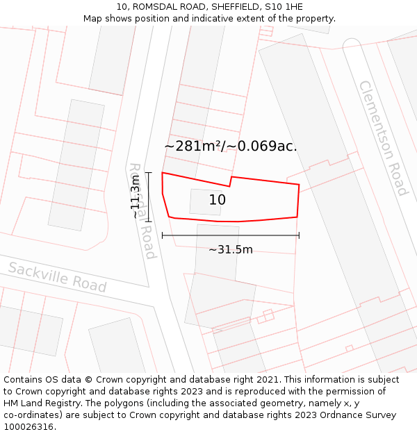 10, ROMSDAL ROAD, SHEFFIELD, S10 1HE: Plot and title map