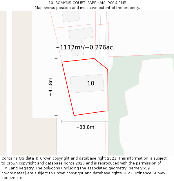 10, ROMYNS COURT, FAREHAM, PO14 1NB: Plot and title map