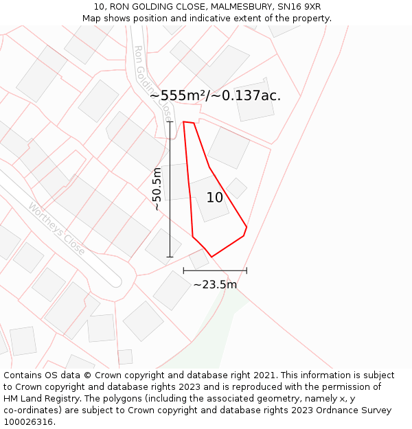 10, RON GOLDING CLOSE, MALMESBURY, SN16 9XR: Plot and title map