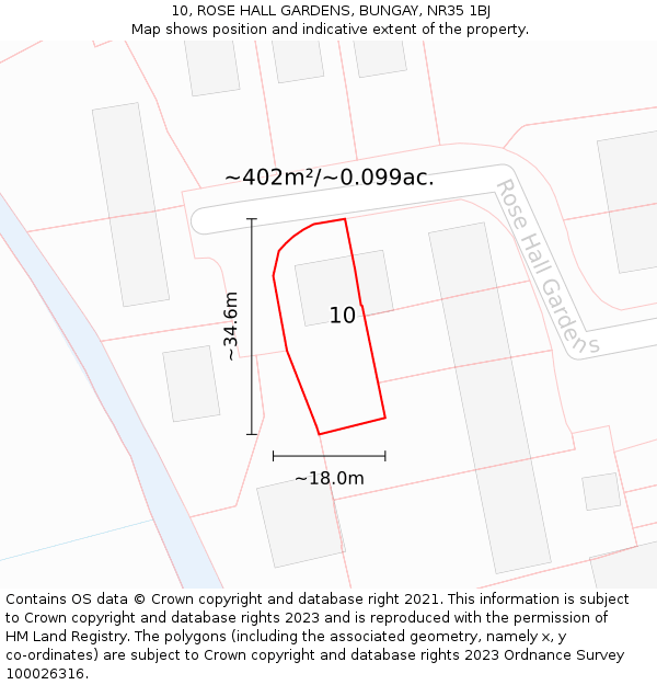 10, ROSE HALL GARDENS, BUNGAY, NR35 1BJ: Plot and title map