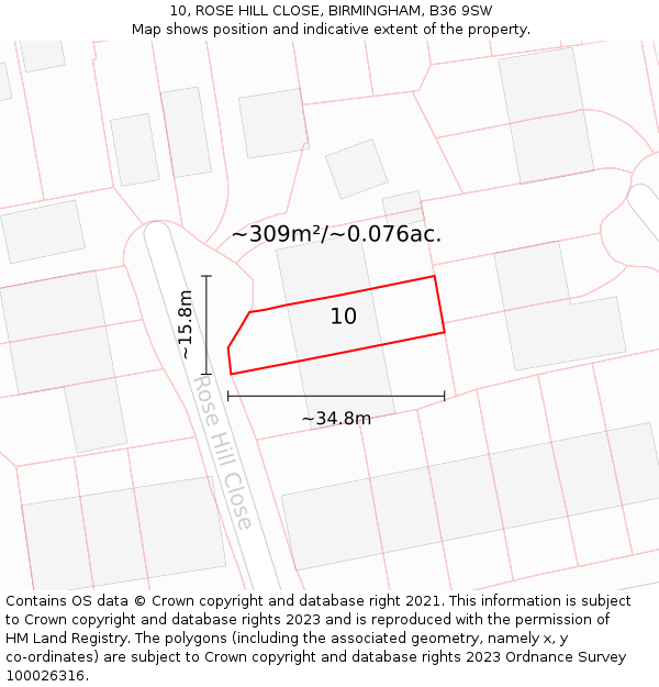 10, ROSE HILL CLOSE, BIRMINGHAM, B36 9SW: Plot and title map