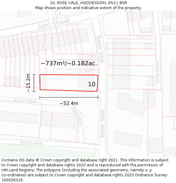 10, ROSE VALE, HODDESDON, EN11 8NR: Plot and title map