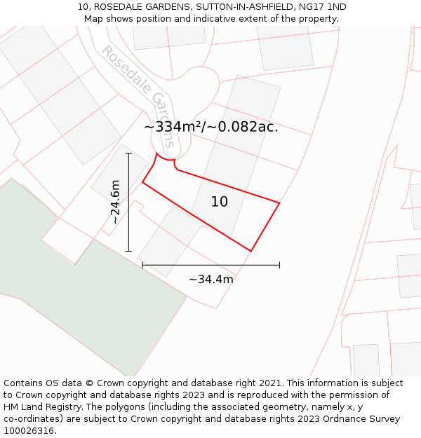 10, ROSEDALE GARDENS, SUTTON-IN-ASHFIELD, NG17 1ND: Plot and title map