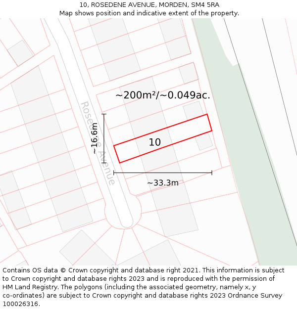 10, ROSEDENE AVENUE, MORDEN, SM4 5RA: Plot and title map