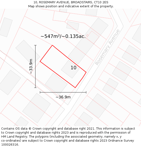 10, ROSEMARY AVENUE, BROADSTAIRS, CT10 2ES: Plot and title map