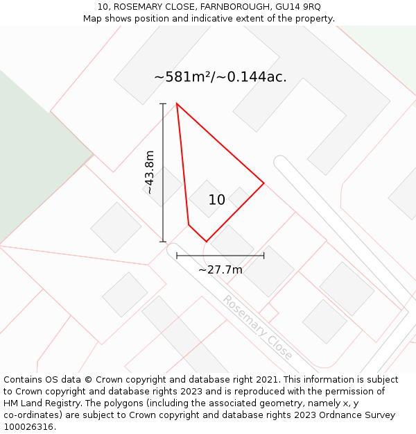 10, ROSEMARY CLOSE, FARNBOROUGH, GU14 9RQ: Plot and title map